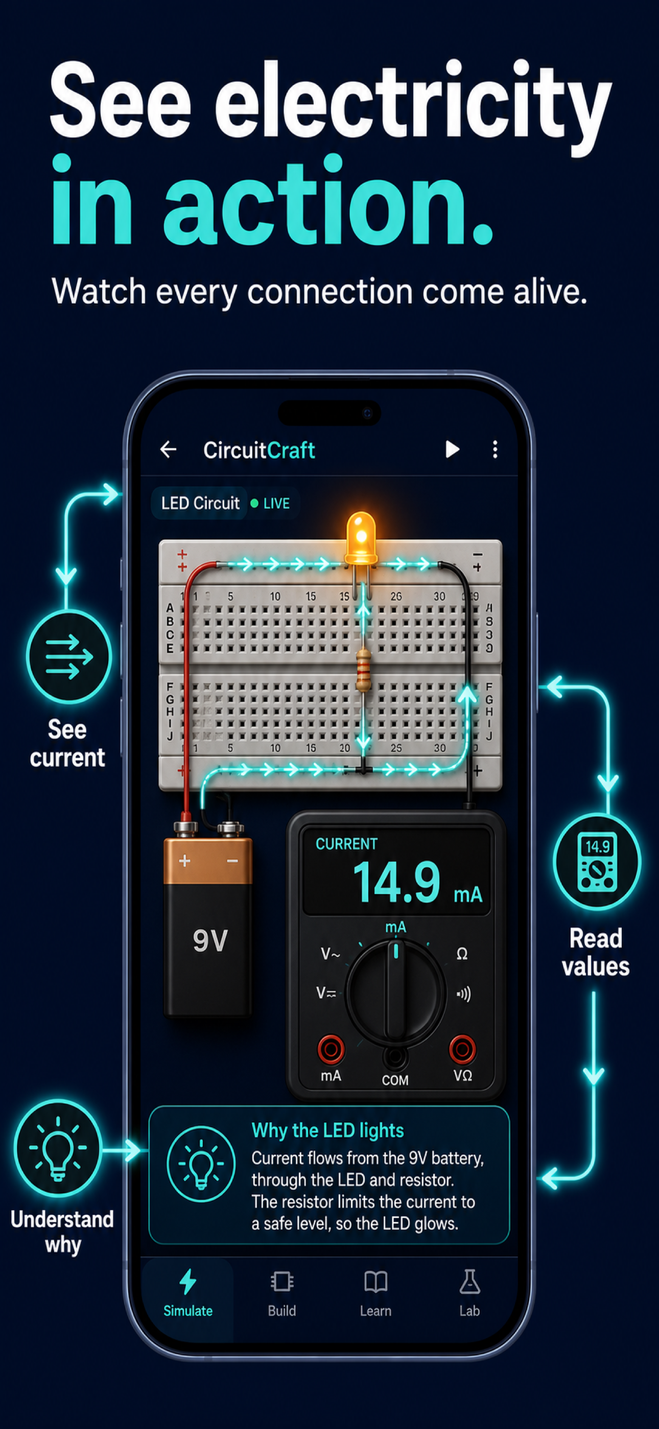 CircuitCraft current-flow simulation